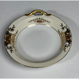 Vtg Ornate Noritake Handled Bowl Trinket Scalloped Floral Gold Gilt Trim Japan